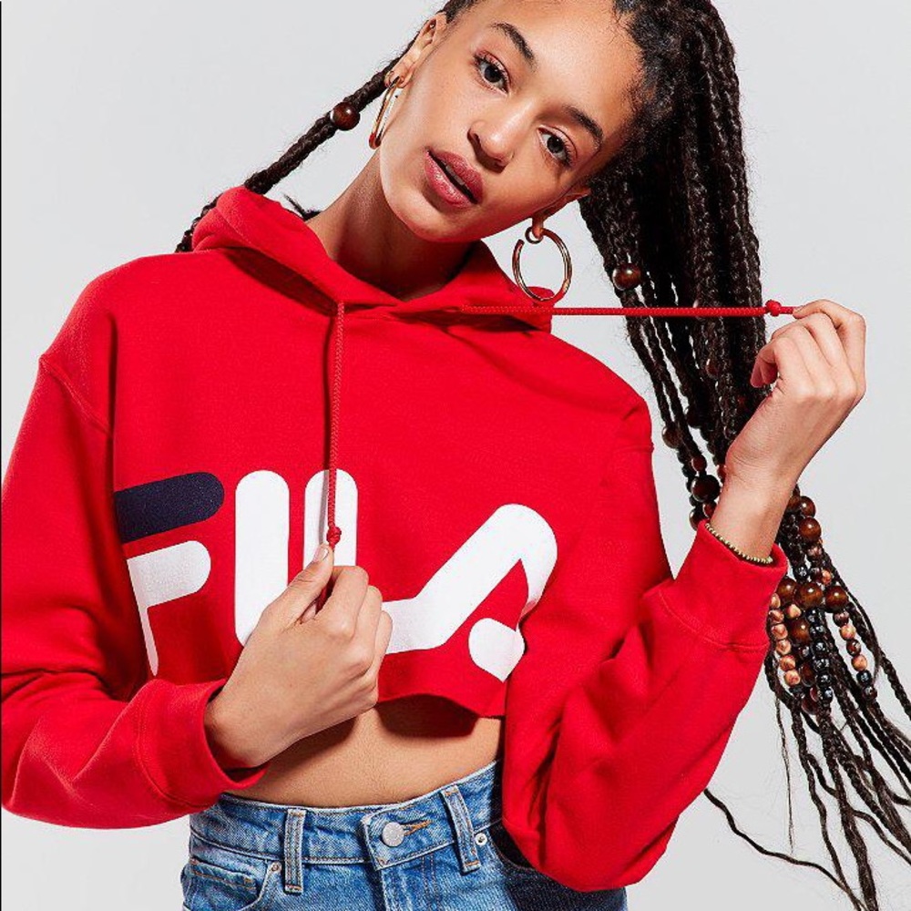 FILA RED CROPPED HOODIE SWEATSHIRT